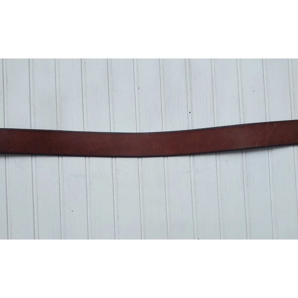 Fossil Mens Dark Brown Leather Belt Herringbone Embossed Buckle Size 36‎